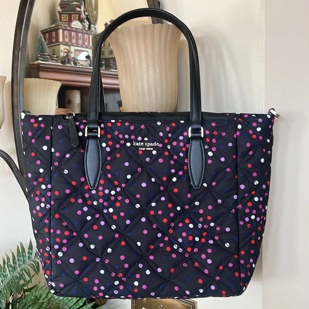 Kate Spade New York Jae Festive Confetti Quilted Medium Satchel Zippered Purse